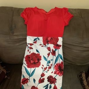 Red Floral Midi Dress